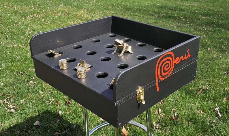 Portable Sapo Game: Peruvian Toad in the Hole, Bronze Frog - BLACK w/12 coins