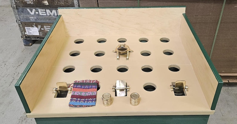 Sapo Game: Peruvian Toad in the Hole, Bronze Frog, Wood Box, leather