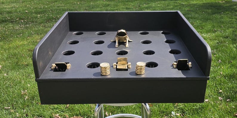 Portable Sapo Game: Peruvian Toad in the Hole, Bronze Frog - BLACK w/12 coins